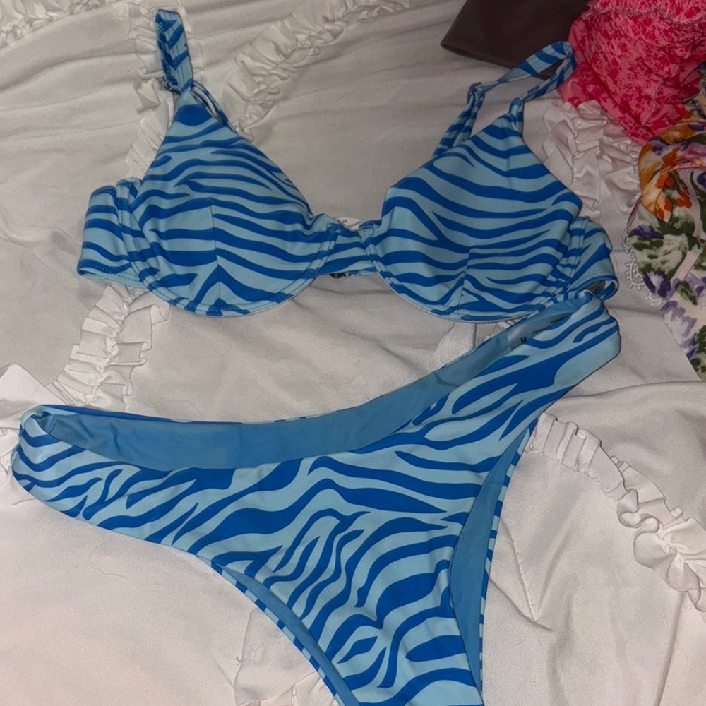 SHEIN Blue Zebra Print Bikini Set